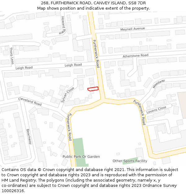 268, FURTHERWICK ROAD, CANVEY ISLAND, SS8 7DR: Location map and indicative extent of plot