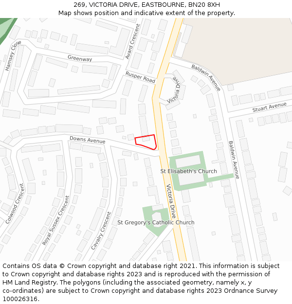 269, VICTORIA DRIVE, EASTBOURNE, BN20 8XH: Location map and indicative extent of plot