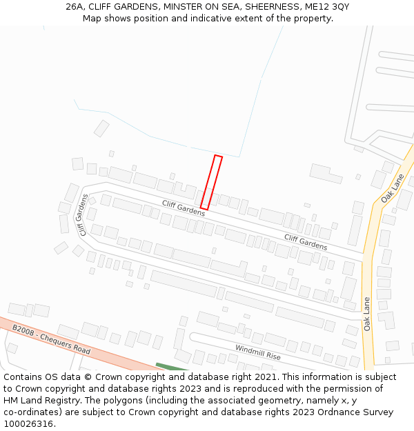 26A, CLIFF GARDENS, MINSTER ON SEA, SHEERNESS, ME12 3QY: Location map and indicative extent of plot