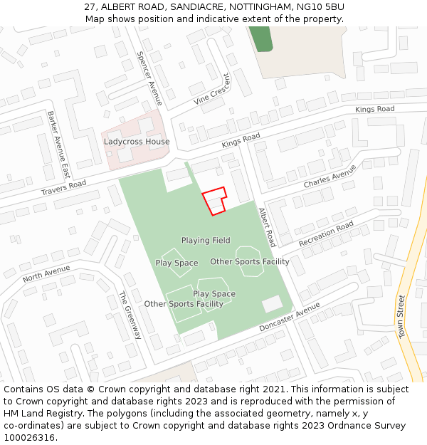 27, ALBERT ROAD, SANDIACRE, NOTTINGHAM, NG10 5BU: Location map and indicative extent of plot