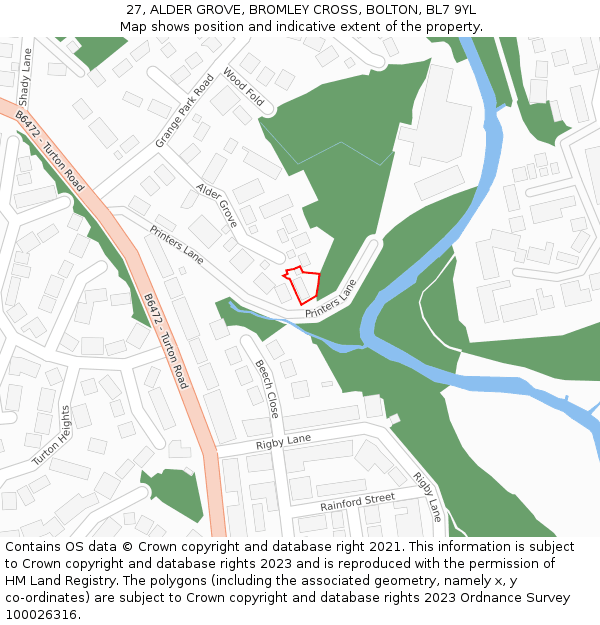 27, ALDER GROVE, BROMLEY CROSS, BOLTON, BL7 9YL: Location map and indicative extent of plot