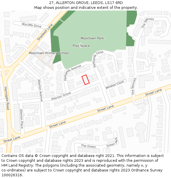 27, ALLERTON GROVE, LEEDS, LS17 6RD: Location map and indicative extent of plot