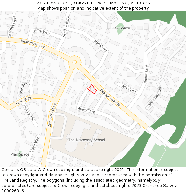 27, ATLAS CLOSE, KINGS HILL, WEST MALLING, ME19 4PS: Location map and indicative extent of plot