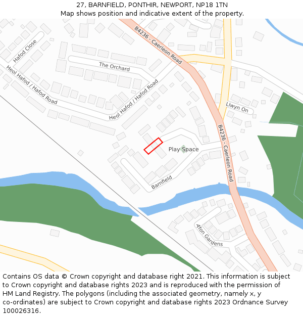 27, BARNFIELD, PONTHIR, NEWPORT, NP18 1TN: Location map and indicative extent of plot