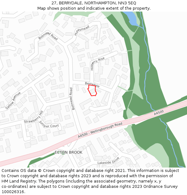 27, BERRYDALE, NORTHAMPTON, NN3 5EQ: Location map and indicative extent of plot