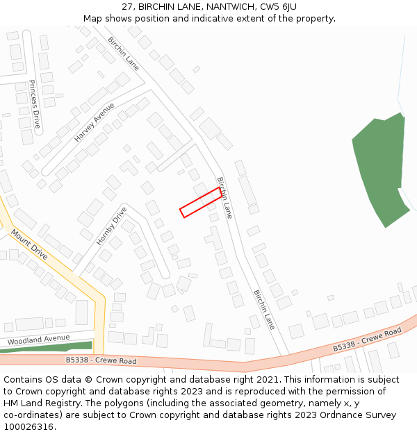 27, BIRCHIN LANE, NANTWICH, CW5 6JU: Location map and indicative extent of plot