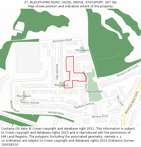 27, BLACKTHORN ROAD, HAZEL GROVE, STOCKPORT, SK7 5EL: Location map and indicative extent of plot