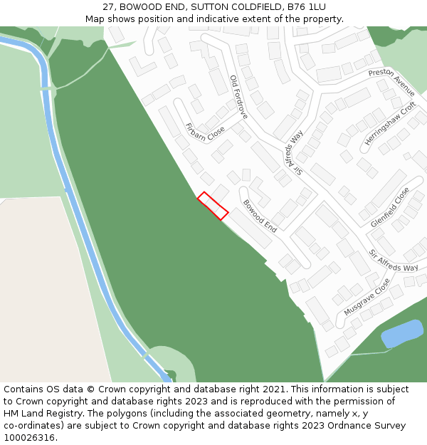 27, BOWOOD END, SUTTON COLDFIELD, B76 1LU: Location map and indicative extent of plot