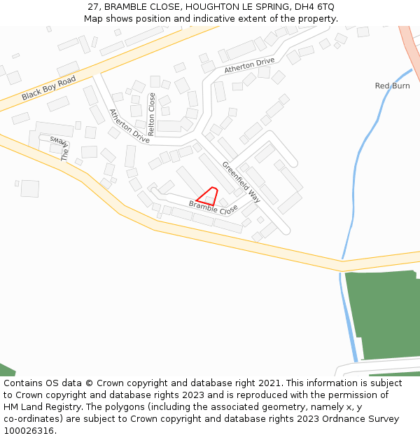 27, BRAMBLE CLOSE, HOUGHTON LE SPRING, DH4 6TQ: Location map and indicative extent of plot