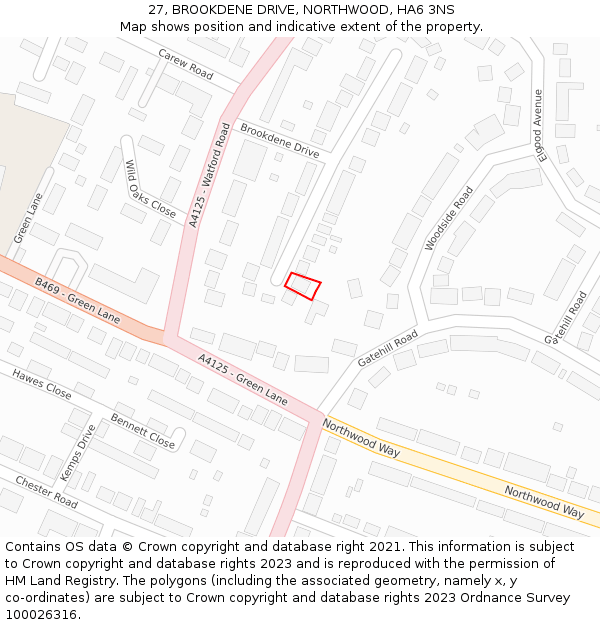 27, BROOKDENE DRIVE, NORTHWOOD, HA6 3NS: Location map and indicative extent of plot