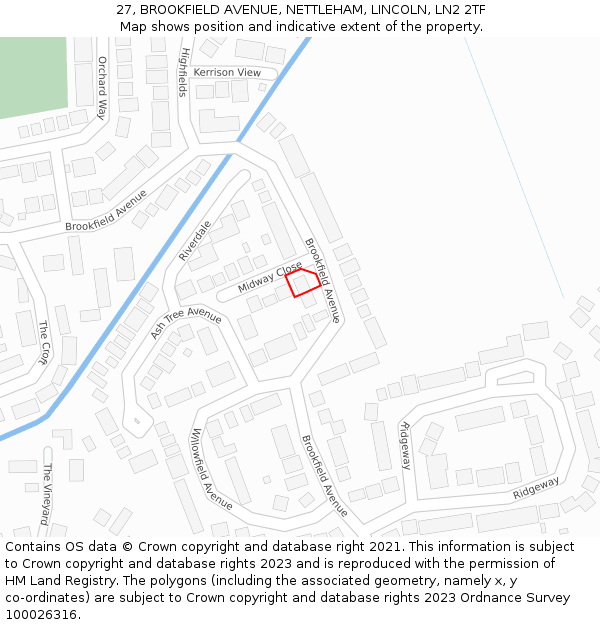 27, BROOKFIELD AVENUE, NETTLEHAM, LINCOLN, LN2 2TF: Location map and indicative extent of plot