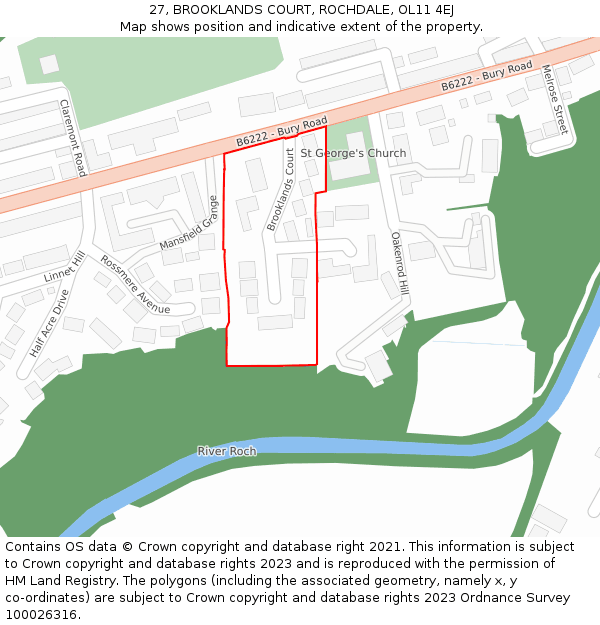 27, BROOKLANDS COURT, ROCHDALE, OL11 4EJ: Location map and indicative extent of plot