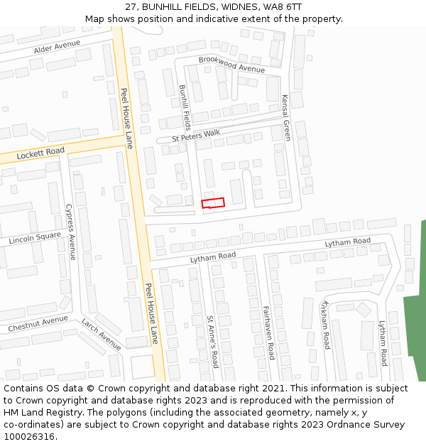 27, BUNHILL FIELDS, WIDNES, WA8 6TT: Location map and indicative extent of plot