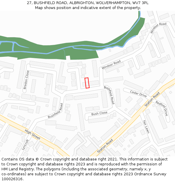 27, BUSHFIELD ROAD, ALBRIGHTON, WOLVERHAMPTON, WV7 3PL: Location map and indicative extent of plot