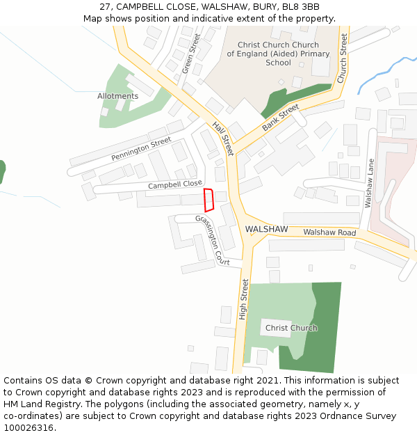 27, CAMPBELL CLOSE, WALSHAW, BURY, BL8 3BB: Location map and indicative extent of plot