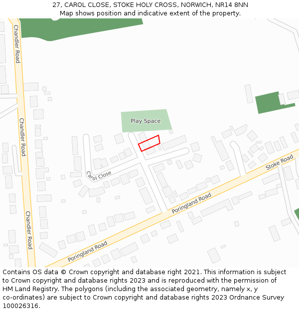 27, CAROL CLOSE, STOKE HOLY CROSS, NORWICH, NR14 8NN: Location map and indicative extent of plot