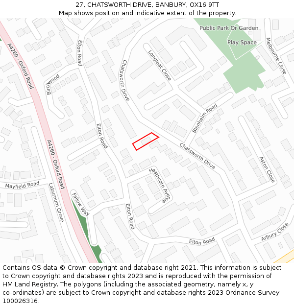 27, CHATSWORTH DRIVE, BANBURY, OX16 9TT: Location map and indicative extent of plot