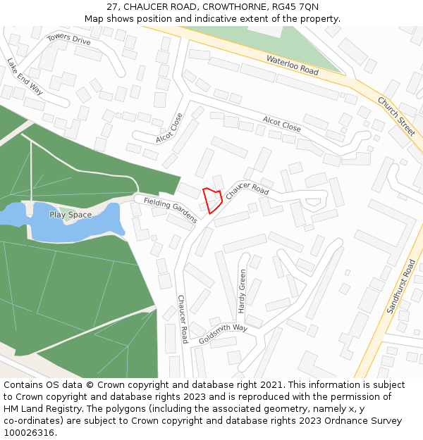 27, CHAUCER ROAD, CROWTHORNE, RG45 7QN: Location map and indicative extent of plot