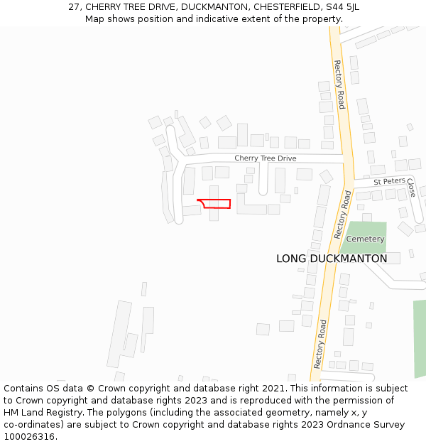 27, CHERRY TREE DRIVE, DUCKMANTON, CHESTERFIELD, S44 5JL: Location map and indicative extent of plot