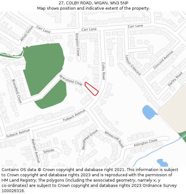 27, COLBY ROAD, WIGAN, WN3 5NP: Location map and indicative extent of plot