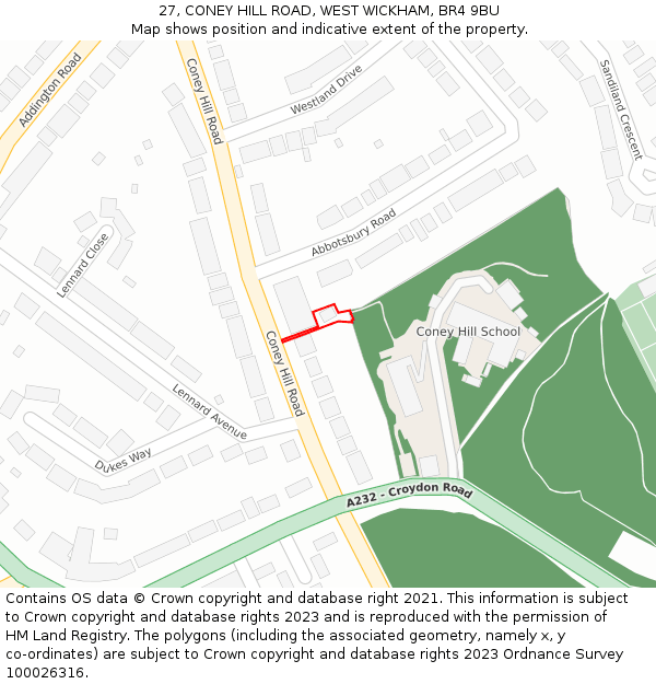 27, CONEY HILL ROAD, WEST WICKHAM, BR4 9BU: Location map and indicative extent of plot