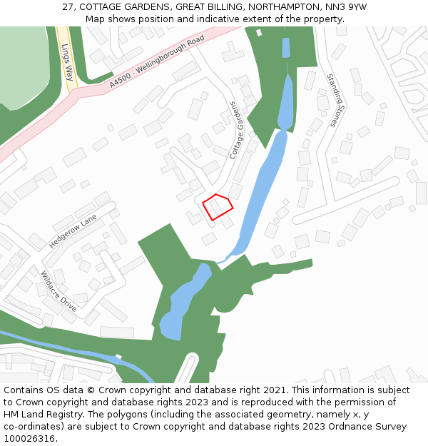 27, COTTAGE GARDENS, GREAT BILLING, NORTHAMPTON, NN3 9YW: Location map and indicative extent of plot