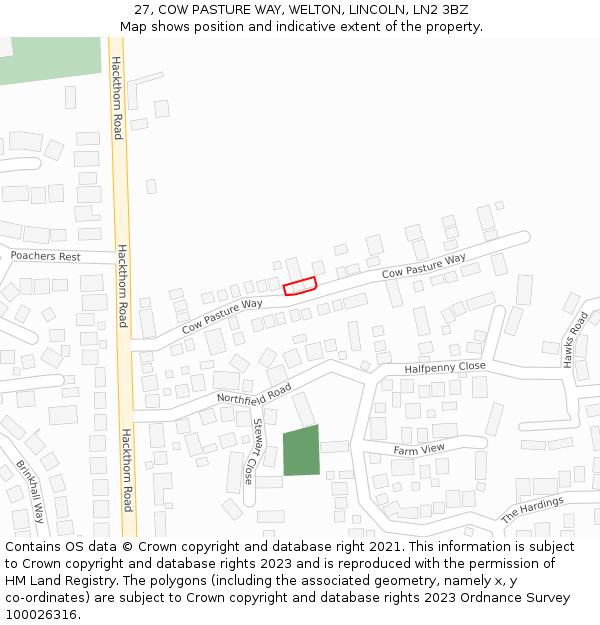 27, COW PASTURE WAY, WELTON, LINCOLN, LN2 3BZ: Location map and indicative extent of plot