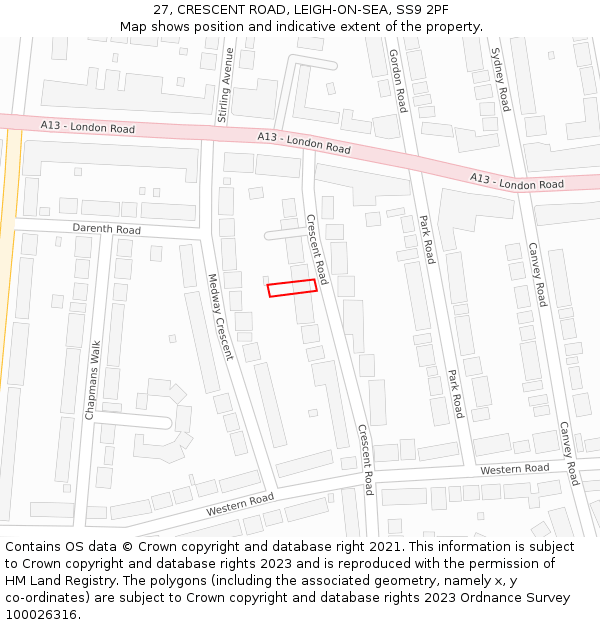 27, CRESCENT ROAD, LEIGH-ON-SEA, SS9 2PF: Location map and indicative extent of plot