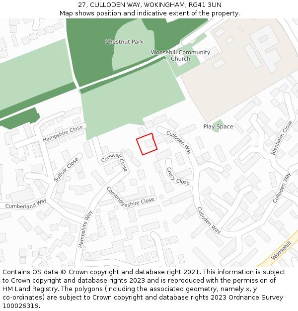 27, CULLODEN WAY, WOKINGHAM, RG41 3UN: Location map and indicative extent of plot