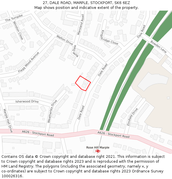 27, DALE ROAD, MARPLE, STOCKPORT, SK6 6EZ: Location map and indicative extent of plot