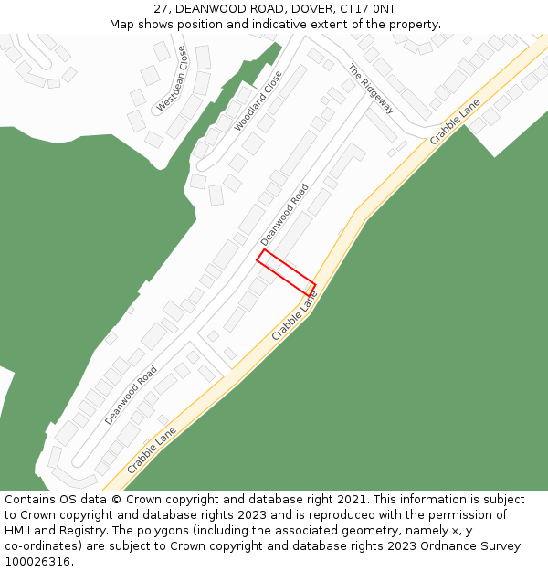 27, DEANWOOD ROAD, DOVER, CT17 0NT: Location map and indicative extent of plot