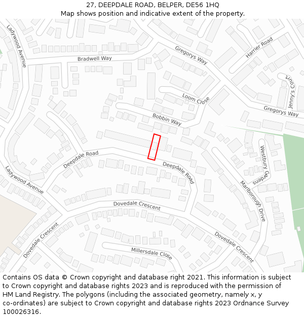 27, DEEPDALE ROAD, BELPER, DE56 1HQ: Location map and indicative extent of plot