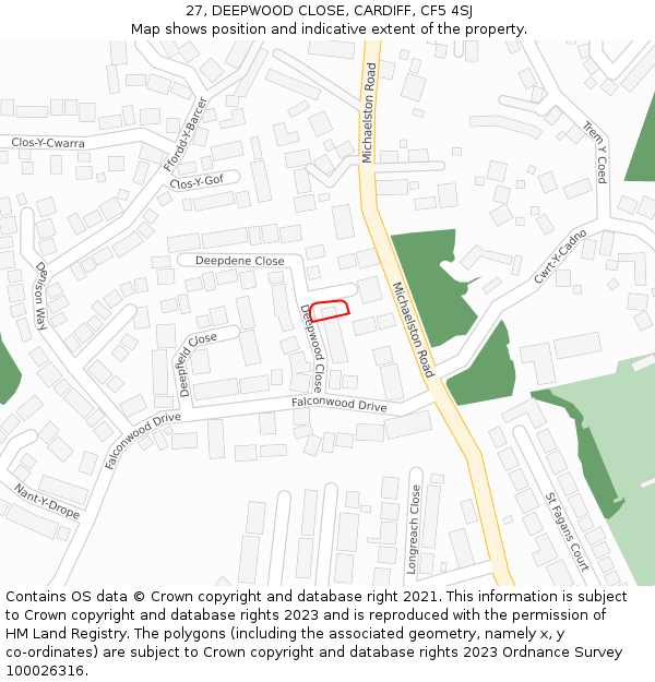 27, DEEPWOOD CLOSE, CARDIFF, CF5 4SJ: Location map and indicative extent of plot