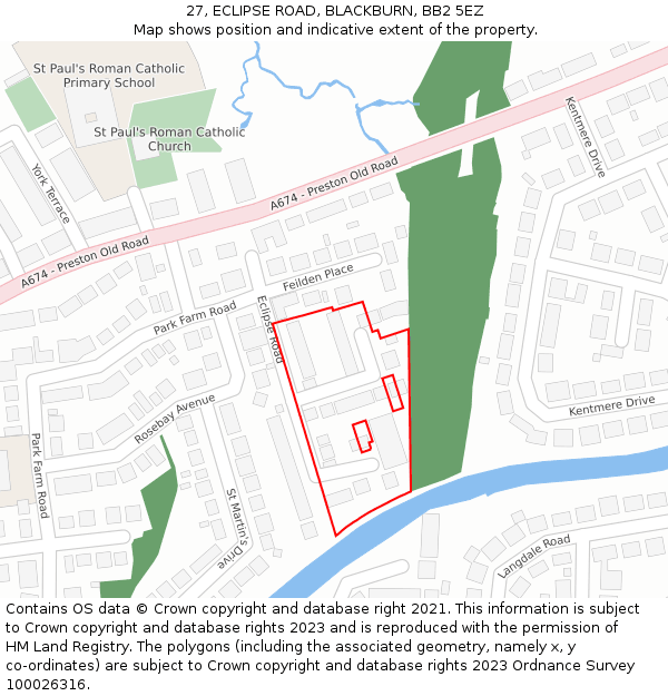 27, ECLIPSE ROAD, BLACKBURN, BB2 5EZ: Location map and indicative extent of plot