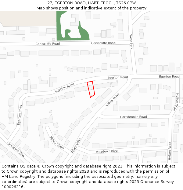 27, EGERTON ROAD, HARTLEPOOL, TS26 0BW: Location map and indicative extent of plot