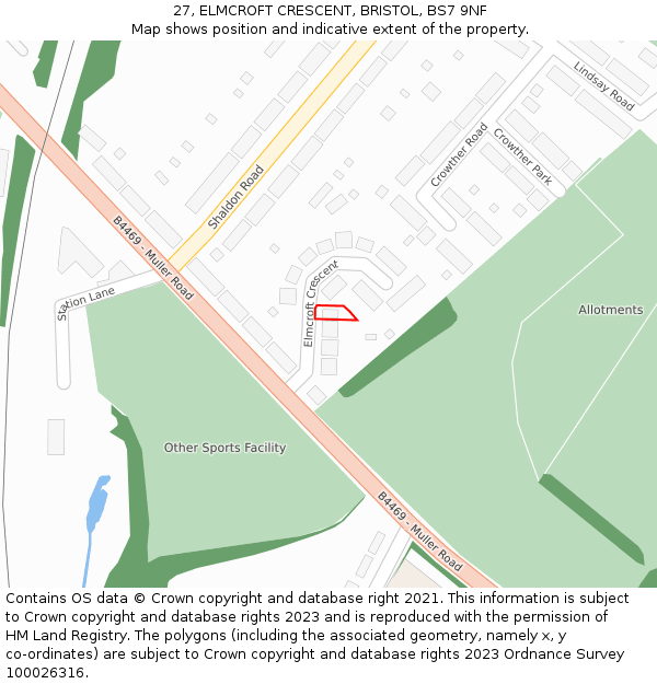 27, ELMCROFT CRESCENT, BRISTOL, BS7 9NF: Location map and indicative extent of plot