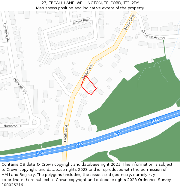 27, ERCALL LANE, WELLINGTON, TELFORD, TF1 2DY: Location map and indicative extent of plot