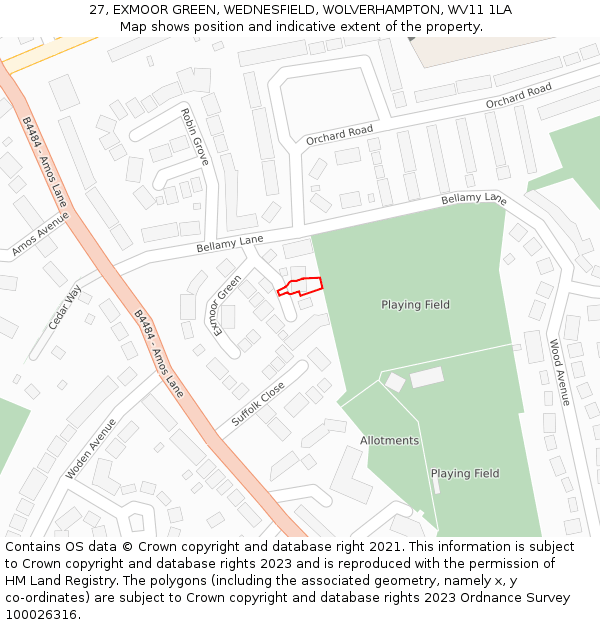 27, EXMOOR GREEN, WEDNESFIELD, WOLVERHAMPTON, WV11 1LA: Location map and indicative extent of plot