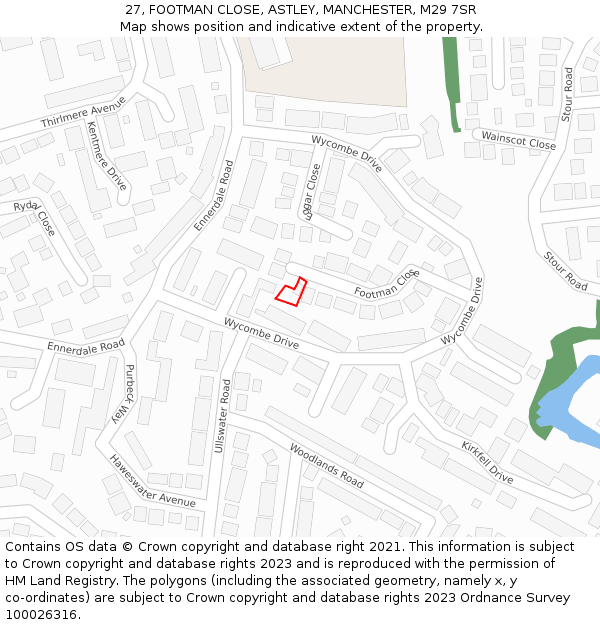 27, FOOTMAN CLOSE, ASTLEY, MANCHESTER, M29 7SR: Location map and indicative extent of plot