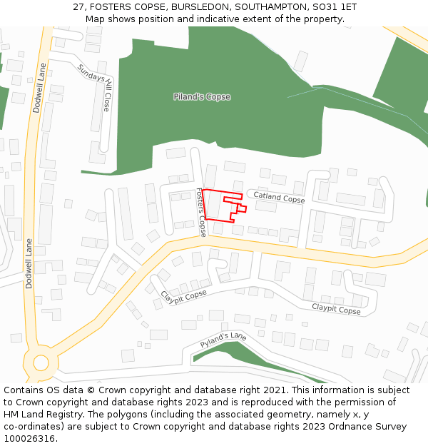 27, FOSTERS COPSE, BURSLEDON, SOUTHAMPTON, SO31 1ET: Location map and indicative extent of plot