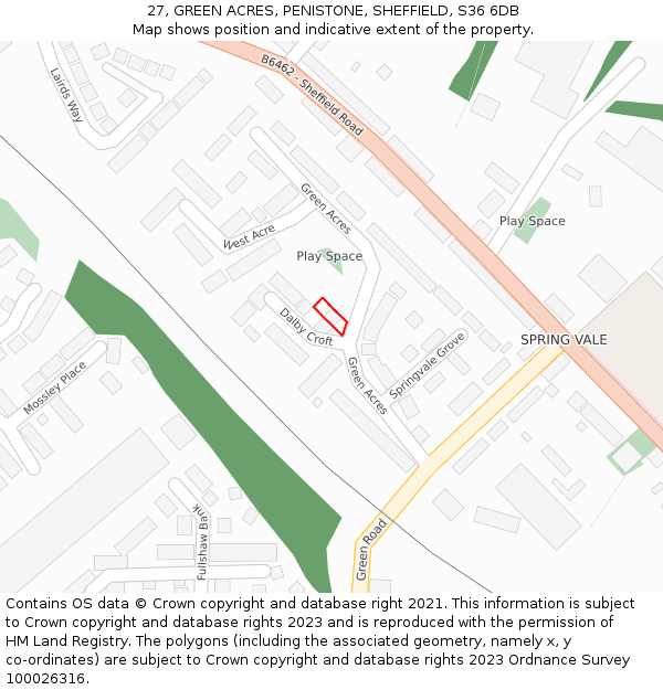 27, GREEN ACRES, PENISTONE, SHEFFIELD, S36 6DB: Location map and indicative extent of plot