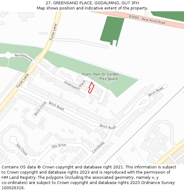 27, GREENSAND PLACE, GODALMING, GU7 3FH: Location map and indicative extent of plot