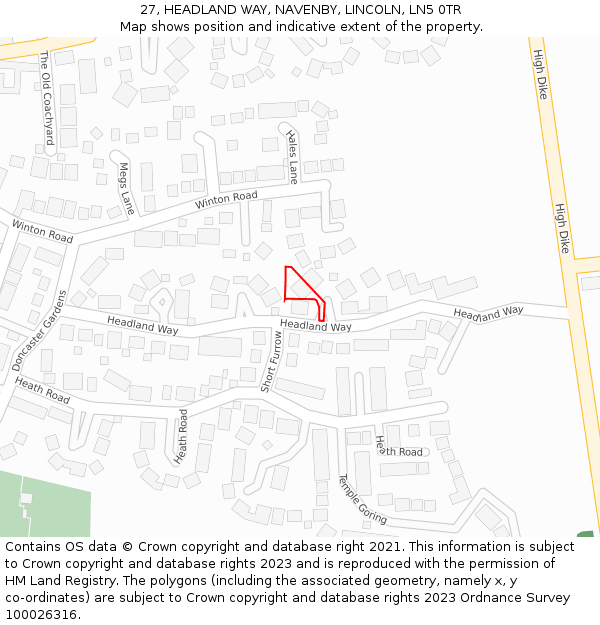 27, HEADLAND WAY, NAVENBY, LINCOLN, LN5 0TR: Location map and indicative extent of plot