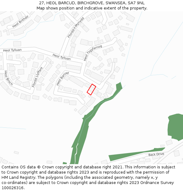 27, HEOL BARCUD, BIRCHGROVE, SWANSEA, SA7 9NL: Location map and indicative extent of plot