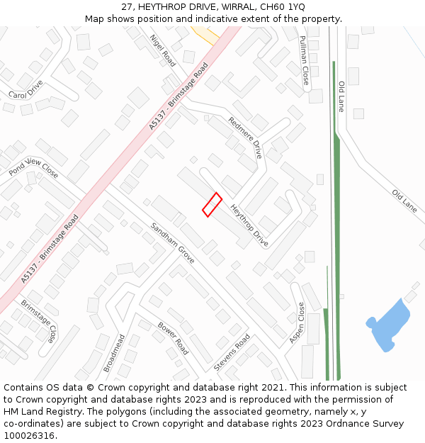 27, HEYTHROP DRIVE, WIRRAL, CH60 1YQ: Location map and indicative extent of plot