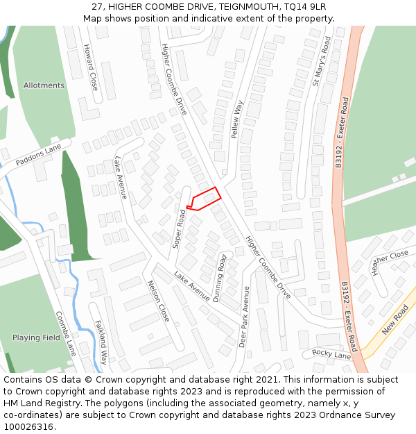 27, HIGHER COOMBE DRIVE, TEIGNMOUTH, TQ14 9LR: Location map and indicative extent of plot