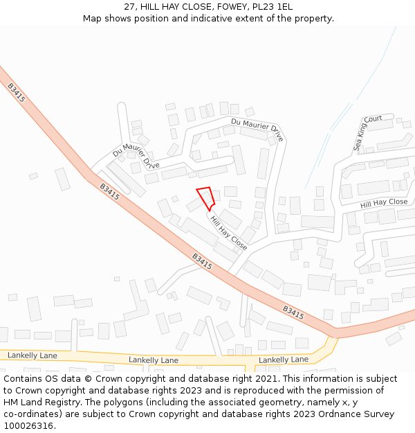 27, HILL HAY CLOSE, FOWEY, PL23 1EL: Location map and indicative extent of plot