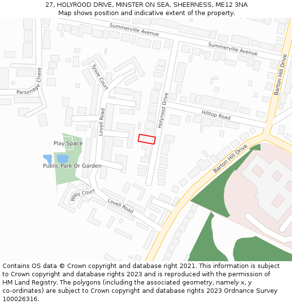 27, HOLYROOD DRIVE, MINSTER ON SEA, SHEERNESS, ME12 3NA: Location map and indicative extent of plot