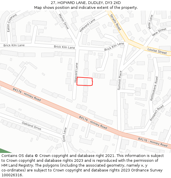 27, HOPYARD LANE, DUDLEY, DY3 2XD: Location map and indicative extent of plot