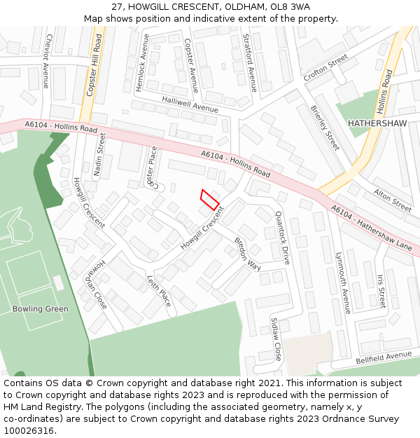 27, HOWGILL CRESCENT, OLDHAM, OL8 3WA: Location map and indicative extent of plot